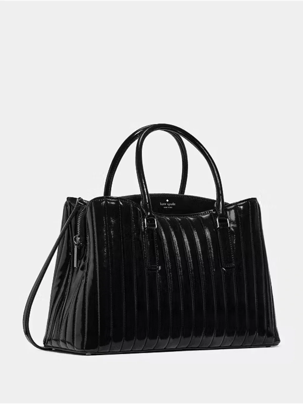 Kate Spade Thompson Street Shiny Quilted Convertible satchel Bag, Black NEW NWT